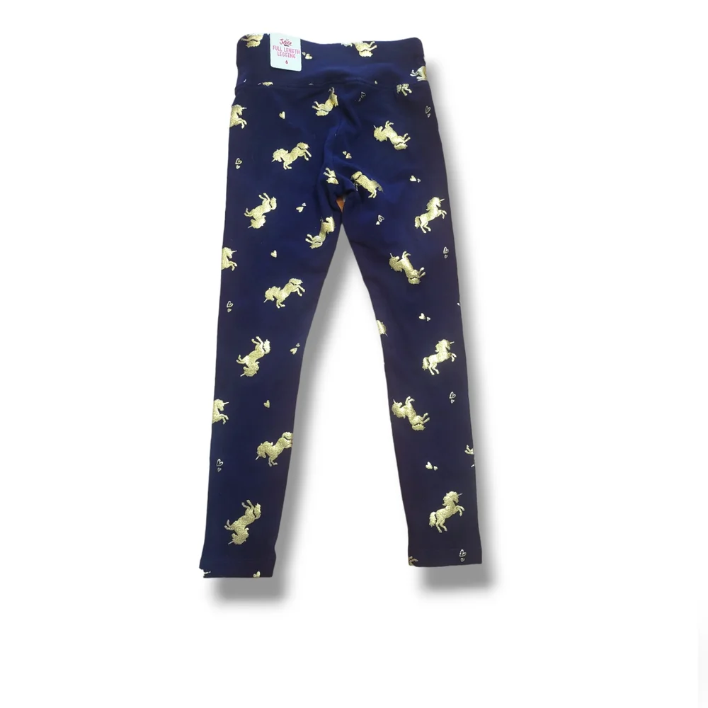 🌿Justice Girls Size 6 Navy & Gold Unicorn Leggings, NWT🦄